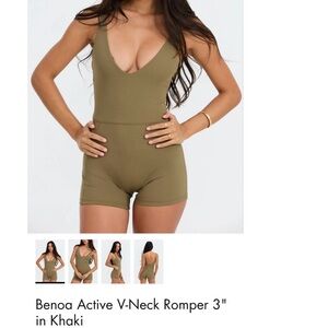 Benoa Swim Green Sleeveless Bodysuit Fitted V-Neck